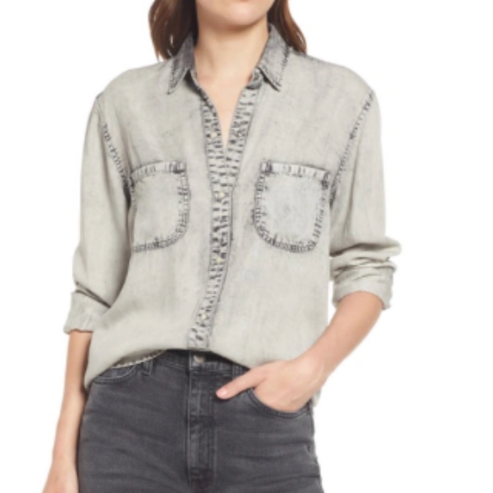 RAILS Snap-up Shirt In Stone Acid Wash XS